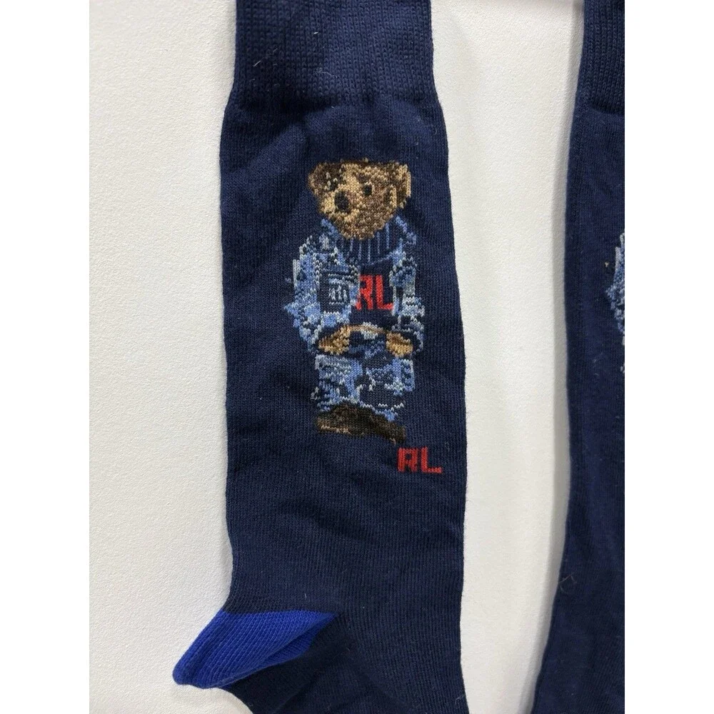 Polo Ralph Lauren Polo Bear Socks Navy Blue RL Preppy Dress Crew Mens Camo